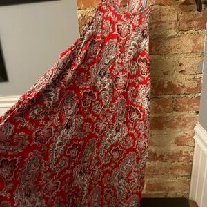American Eagle Red Floral High Neck Boho Shift Swing Flowy Mini Dress Size Small